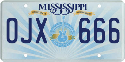 MS license plate OJX666