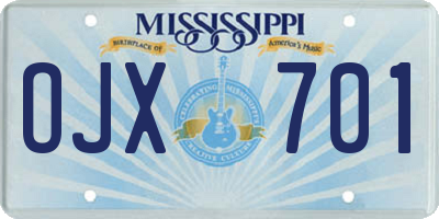 MS license plate OJX701