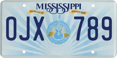 MS license plate OJX789