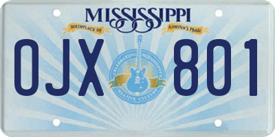 MS license plate OJX801