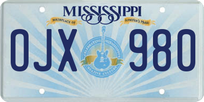 MS license plate OJX980