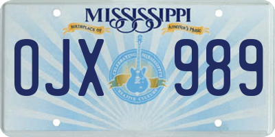 MS license plate OJX989