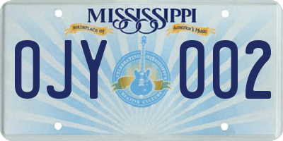 MS license plate OJY002