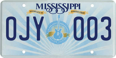 MS license plate OJY003