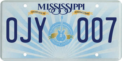 MS license plate OJY007