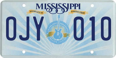 MS license plate OJY010