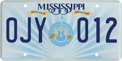 MS license plate OJY012