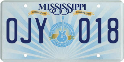 MS license plate OJY018