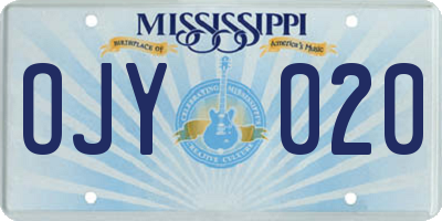 MS license plate OJY020