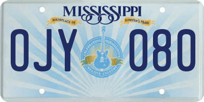 MS license plate OJY080
