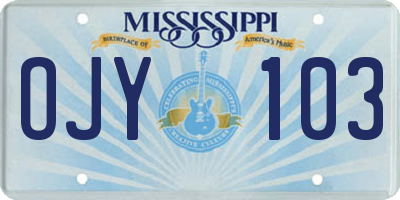 MS license plate OJY103
