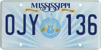 MS license plate OJY136