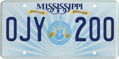 MS license plate OJY200