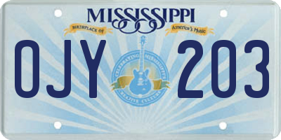 MS license plate OJY203