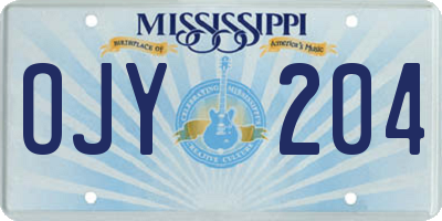 MS license plate OJY204