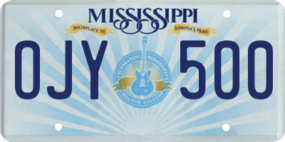 MS license plate OJY500