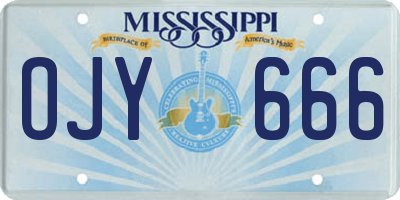 MS license plate OJY666