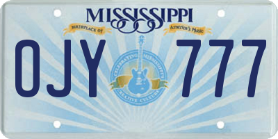 MS license plate OJY777