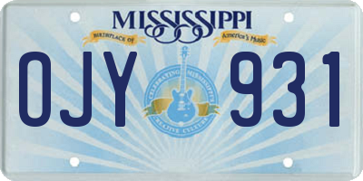 MS license plate OJY931