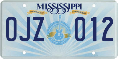 MS license plate OJZ012