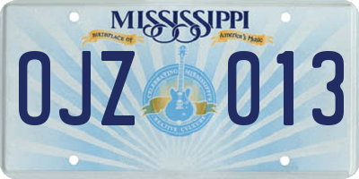 MS license plate OJZ013