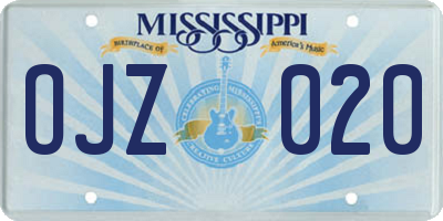MS license plate OJZ020