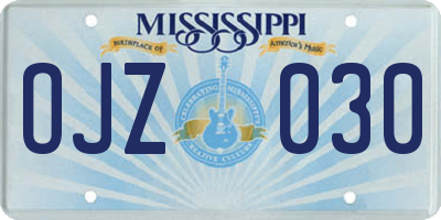 MS license plate OJZ030