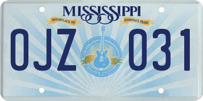 MS license plate OJZ031