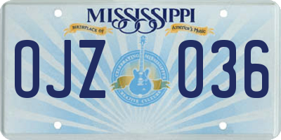 MS license plate OJZ036
