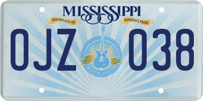 MS license plate OJZ038