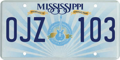 MS license plate OJZ103