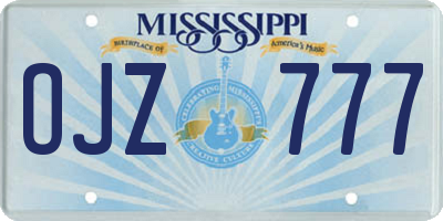 MS license plate OJZ777