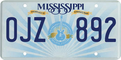 MS license plate OJZ892