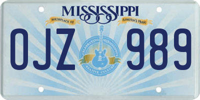 MS license plate OJZ989