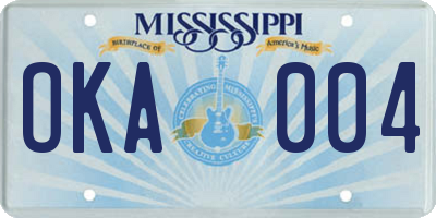 MS license plate OKA004