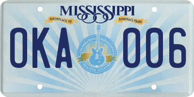 MS license plate OKA006