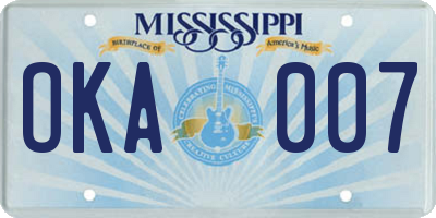MS license plate OKA007