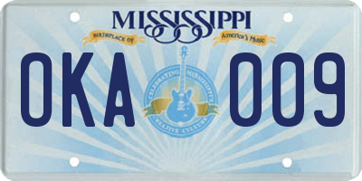 MS license plate OKA009