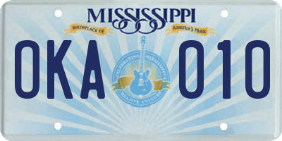 MS license plate OKA010