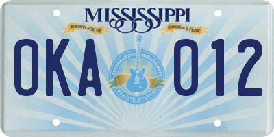 MS license plate OKA012