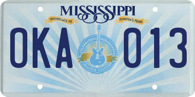 MS license plate OKA013