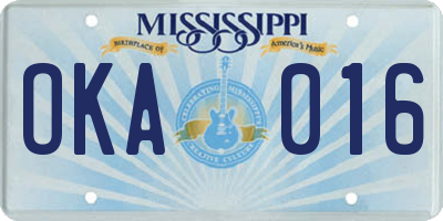 MS license plate OKA016