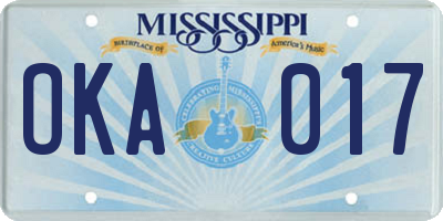 MS license plate OKA017