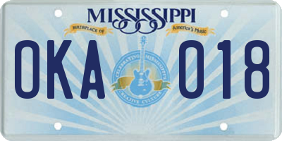 MS license plate OKA018