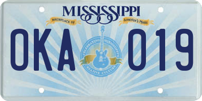 MS license plate OKA019