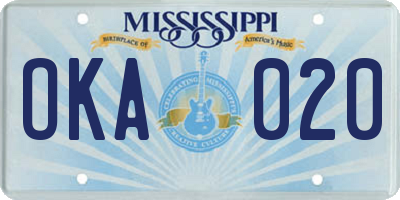 MS license plate OKA020
