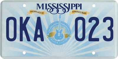 MS license plate OKA023