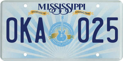 MS license plate OKA025