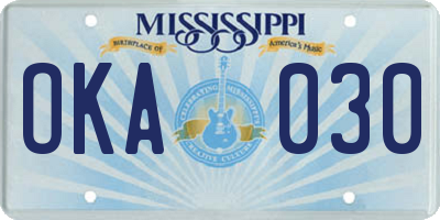 MS license plate OKA030
