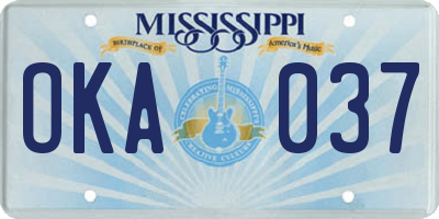 MS license plate OKA037